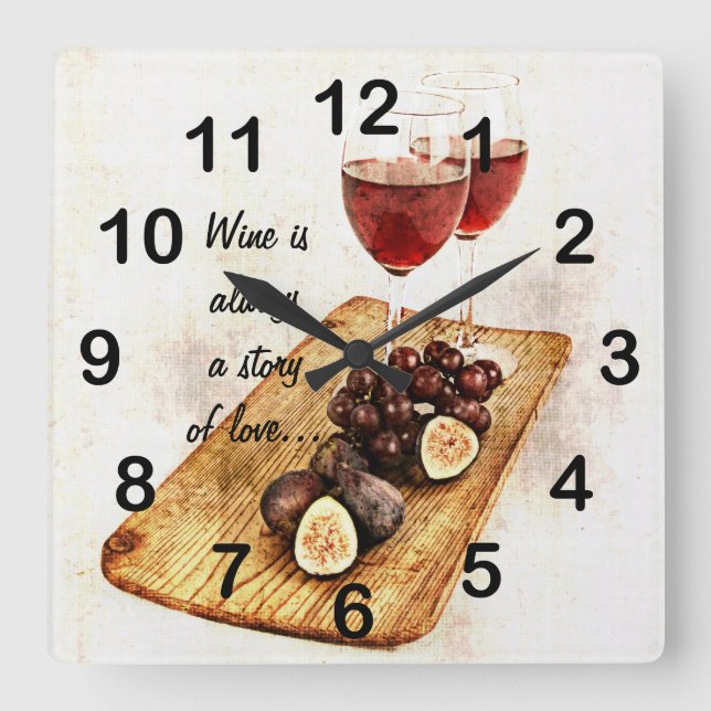 Horloge Carrée deux verres à vin et des fruits (Recto)