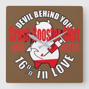 Horloge Carrée Diable timide mignon dans l'AMOUR
