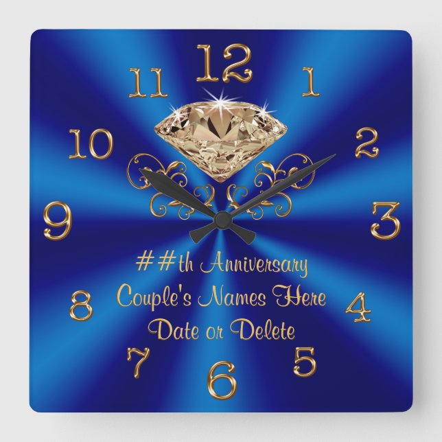 Horloge Carrée Diamant d'or bleu Cadeaux d'anniversaire personnal (Recto)