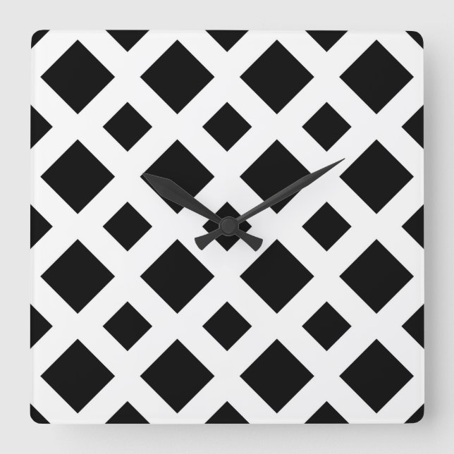 Horloge Carrée Diamants noirs en blanc (Recto)