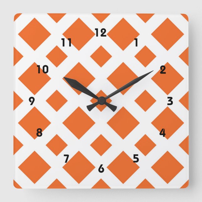 Horloge Carrée Diamants orange sur blanc (Recto)