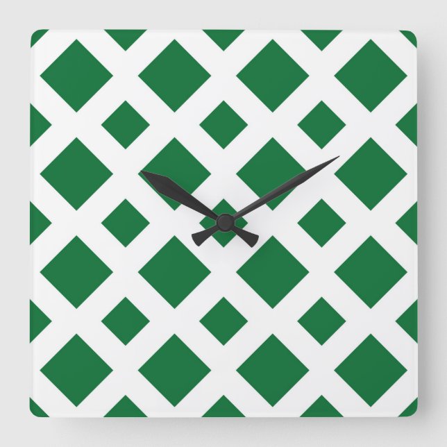 Horloge Carrée Diamants verts sur blanc (Recto)
