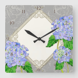 Horloge Carrée Diamond Swirl Etchings Blue Hydrangea Home Decor