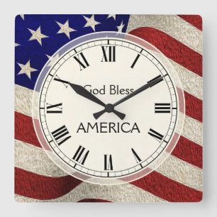 Horloge Carrée Dieu bénissent le drapeau vintage patriotique de