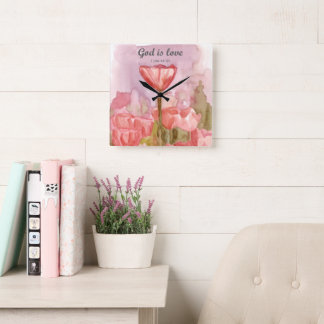 Horloge Carrée Dieu est Amour Écriture Tulipes Jean Verset de la 