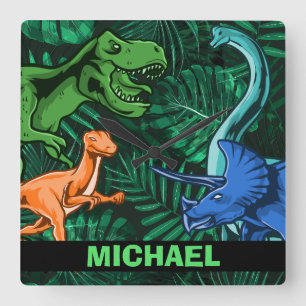 Horloge Carrée Dinosaur Kids Dino Jurassic Trex Boy Personalized