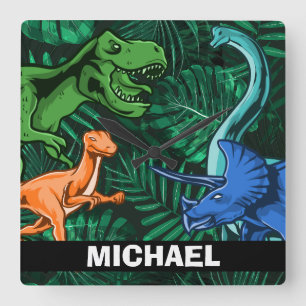 Horloge Carrée Dinosaure Personnalisé Enfants Dino Jurassic Trex 