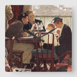 Horloge Carrée Dire grâce par Norman Rockwell