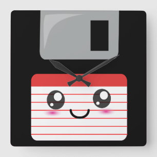 Horloge Carrée Disque disquette Cute / Kawaii Happy