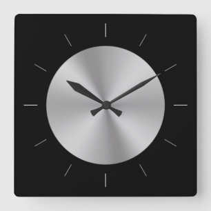 Horloge Carrée DISQUE MÉTALLIQUE   look gris brillant en acier