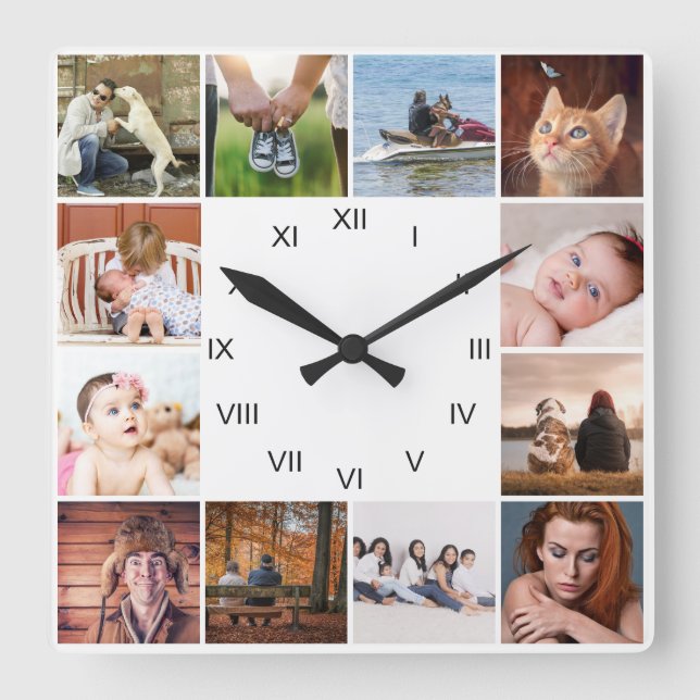 Horloge Carrée do-it-yourself notre famille | 12 photo collage ch (Recto)