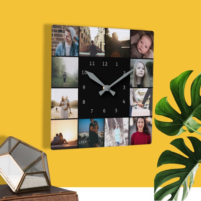 Horloge Carrée do-it-yourself Personnalisé 12 Photo Collage Modèl (Créateur téléchargé)