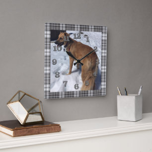 Horloge Carrée do-it-yourself photo de chien avec cadre en plaid 