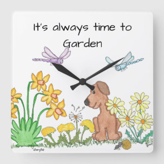Horloge Carrée Dog in Flower Garden
