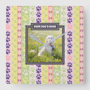 Horloge Carrée Dog Paw Motif Spring Days Instagram Photo Frame