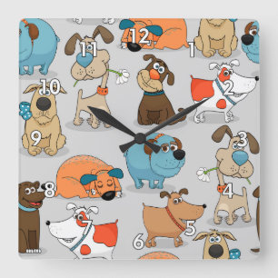 Horloge Carrée Doggies de caricature mignonnes ou chiots