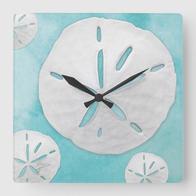 Horloge Carrée Dollar de plage Tropical Turquoise Aquarelle (Recto)
