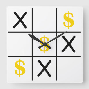 Horloge Carrée Dollar Tic Tac Toe