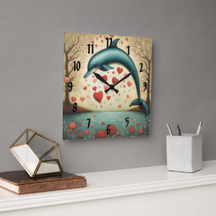 Horloge Carrée Dolphin Love 3