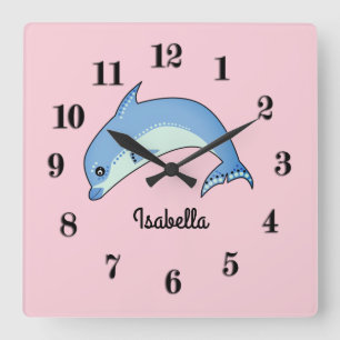 Horloge Carrée Dolphins Cutoon Kids illustre la personnalisation