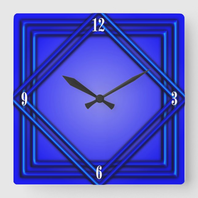 Horloge Carrée Double Blue Frame 4 White Numbers (Recto)