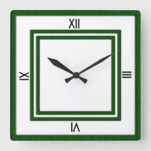 Horloge Carrée Double cadre de vert 4 chiffres noirs