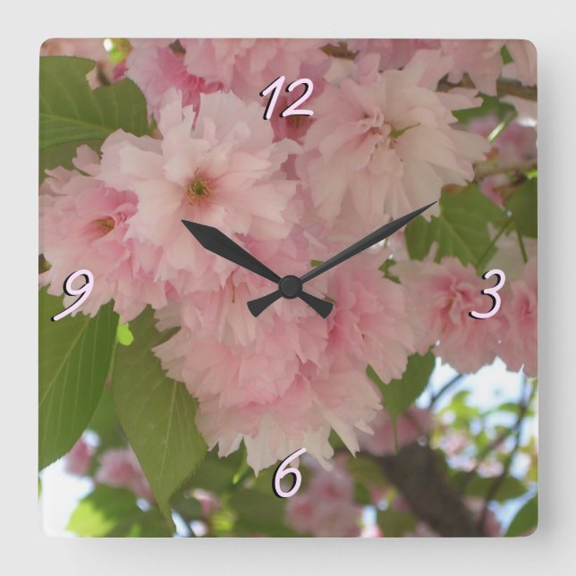 Horloge Carrée Double floraison cerisier II printemps fleuri (Recto)