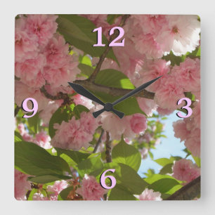 Horloge Carrée Double floraison cerisier III printemps fleuri