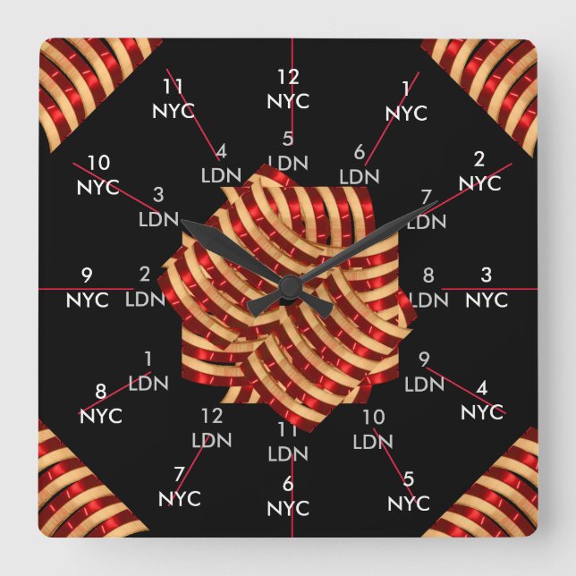 Horloge Carrée Double Timezone NYC Londres Royaume-Uni CricketDia (Recto)