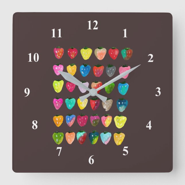 Horloge Carrée Douceur fraise mignonne aquarelle de fruit mignon (Recto)