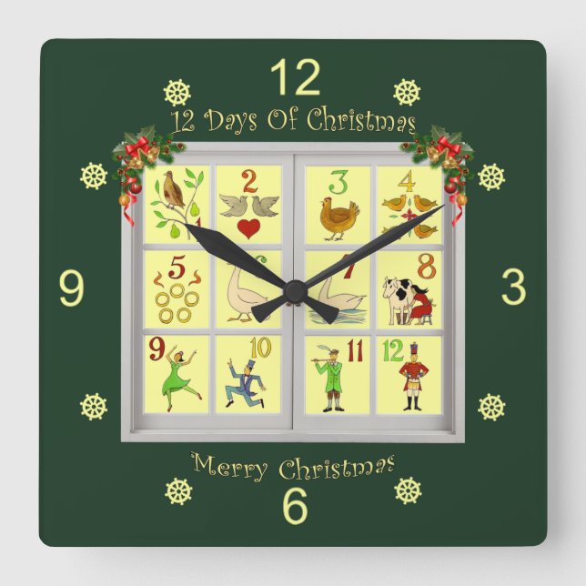 Horloge Carrée Douze Jours De Fenêtre De Noël ~ (Recto)