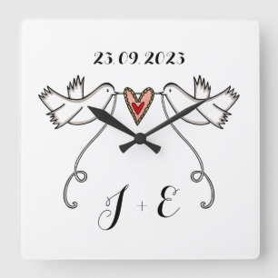 Horloge Carrée Doves blanches personnalisées Mariage Cadeau Acryl