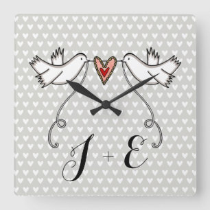 Horloge Carrée Doves blanches personnalisées Mariage Cadeau Acryl