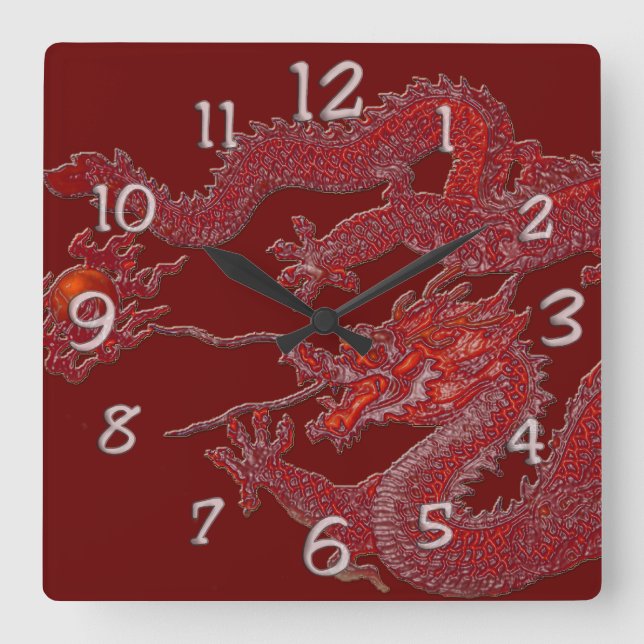 Horloge Carrée Dragon de cire rouge (Recto)