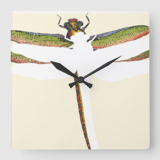 Horloge Carrée Dragonfly miniature sur Arrière - plan blanc (Recto)