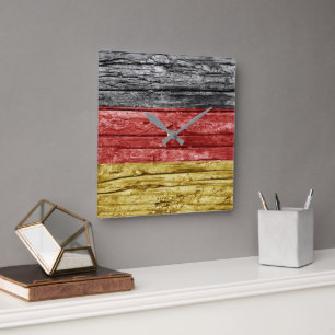 Horloge Carrée drapeau allemand en bois