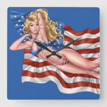 Drapeau américain Bikini Pinup Girl par Al Rio