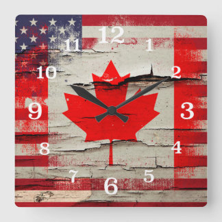 Horloge Carrée Drapeau américain canadien de la peinture | de