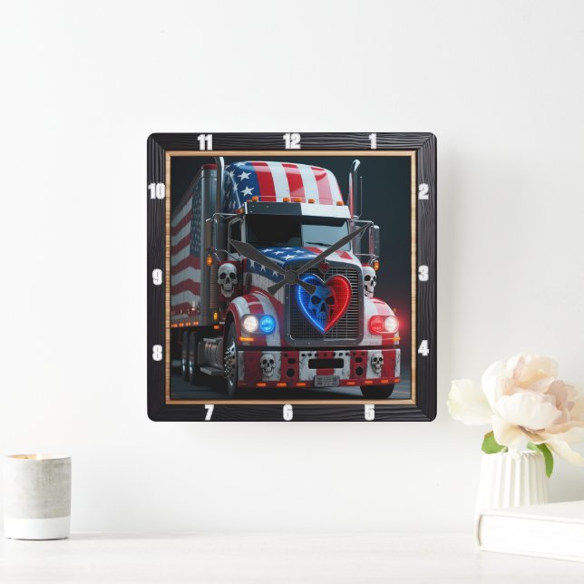Horloge Carrée Drapeau américain des animaux de compagnie patriot (Maison)