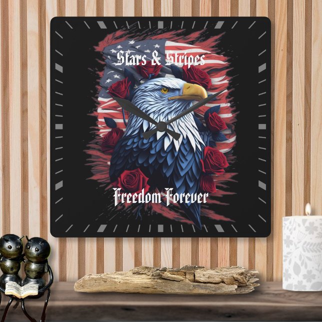 Horloge Carrée Drapeau américain Stars Stripes Freedom Forever Ea (Créateur téléchargé)
