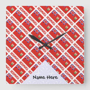 Horloge Carrée Drapeau bermudien personnalisé avec nom