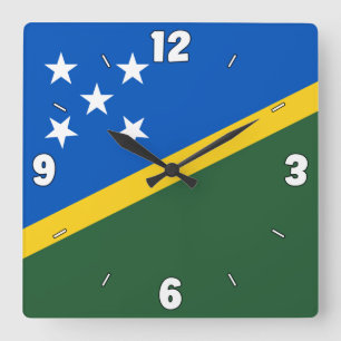 Horloge Carrée Drapeau bleu vert jaune des Îles Salomon