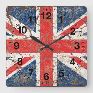 Horloge Carrée Drapeau britannique affligé