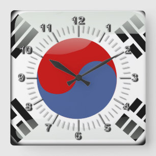 Horloge Carrée Drapeau coréen brillant