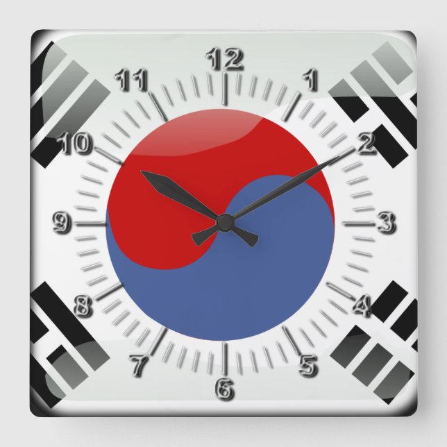 Horloge Carrée Drapeau coréen brillant (Recto)
