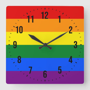 Horloge Carrée Drapeau de gay pride d'arc-en-ciel de LGBT