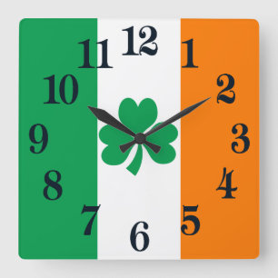 Horloge Carrée Drapeau de l'Irlande Shamrock