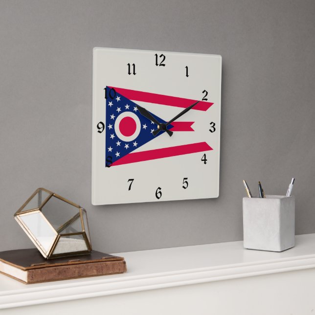 Horloge Carrée Drapeau de l'Ohio : la bannière Buckeye State (Bureau)