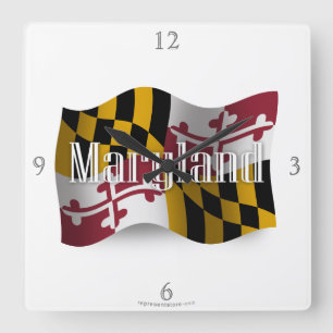 Horloge Carrée Drapeau de ondulation du Maryland