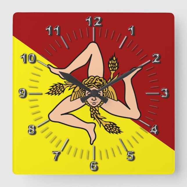 Horloge Carrée Drapeau de Sicile (Italie) (Recto)